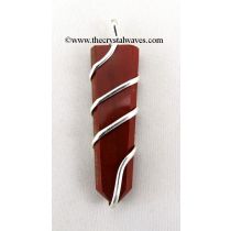 Red Jasper  Cage Wrapped Flat Pencil Pendant