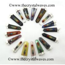 Mix Assorted Gemstones Flat Pencil w/ Chakra Pencil Pendant