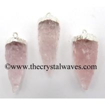 Rose Quartz 3 Side Handknapped Tooth Silver Electroplated Pendant