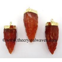 Carnelian 3 Side Handknapped Tooth Gold Electroplated Pendant