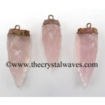 Rose Quartz 4 Side Handknapped Tooth Copper Electroplated Pendant