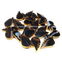 Black Banded Agate Chalcedony Angel Wings Gold Electroplated Pendants