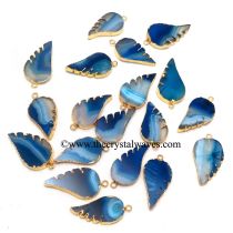 Persian Blue Banded Agate Chalcedony Angel Wings Gold Electroplated Pendants