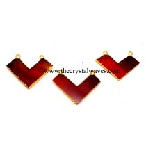 Red Banded Agate Chalcedony Chevron Shape Gold Electroplated Pendants