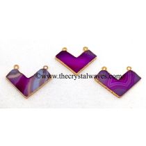Pink Banded Aagte Chalcedony Chevron Shape Gold Electroplated Pendants