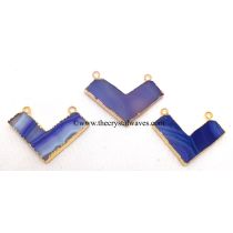 Purple Banded Agate Chalcedony Chevron Shape Gold Electroplated Pendants