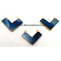 Blue Banded Aagte Chalcedony Chevron Shape Gold Electroplated Pendants