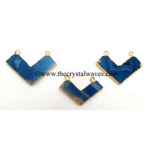 Persian Blue Banded Agate Chalcedony Chevron Shape Gold Electroplated Pendants