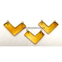 Yellow Chalcedony / Onyx Chevron Shape Gold Electroplated Pendants
