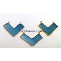 Blue Chalcedony / Onyx Chevron Shape Gold Electroplated Pendants