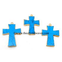 Turquoise With Matrix Cross Gold Electroplate Pendant