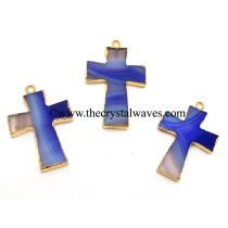 Purple Banded Agate Chalcedony Cross Gold Electroplate Pendant