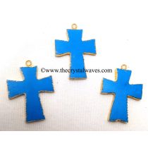 Turquoise Manmade Cross Gold Electroplate Pendant
