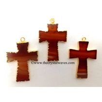 Red Banded Agate Chalcedony Cross Gold Electroplate Pendant