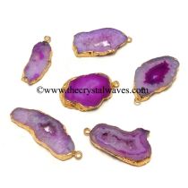 Pink Banded Agate Chalcedony Geode Freeform Small Gold Electroplated Pendant