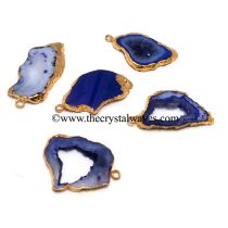 Purple Banded Agate Chalcedony Geode Freeform Small Gold Electroplated Pendant