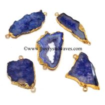 Purple Banded Agate Chalcedony Geode Freeform Small Gold Electroplated Connector / Pendant