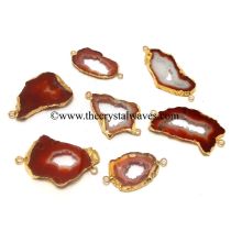 Red Banded Agate Chalcedony Geode Freeform Small Gold Electroplated Connector / Pendant