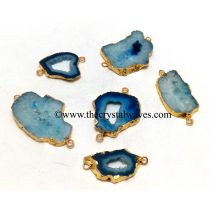 Persian Blue Banded Agate Chalcedony Geode Freeform Small Gold Electroplated Connector / Pendant