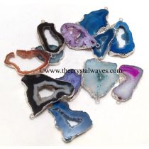 Mix Assorted Banded Agate Chalcedony Geode Freeform Small Silver Electroplated Pendant