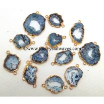 Blue Agate Geode Gold Electroplated Connector / Pendant