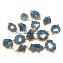 Persian Blue Agate Geode Gold Electroplated Connector / Pendant