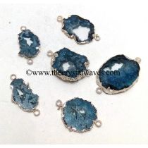 Persian Blue Agate Geode Silver Electroplated Connector / Pendant