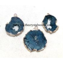 Persian Blue Agate Geode Silver Electroplated Pendant