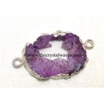 Pink Agate Geode Silver Electroplated Connector / Pendant