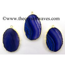 Purple Banded Agate Chalcedony Oval Shape Gold Electroplated Pendant 
