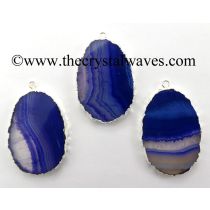 Purple Banded Agate Chalcedony Oval Shape Silver Electroplated Pendant 