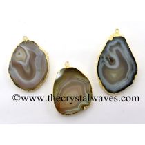 Natural Banded Agate Freeform Gold Electroplated Pendant 