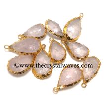 Rose Quartz Handknapped Pear Gold Electroplated Pendant 