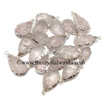 Rose Quartz Handknapped Long Pear Silver Electroplated Pendant 