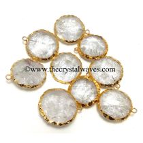 Crystal Quartz Handknapped Round Disc Gold Electroplated Pendant