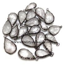 Crystal Quartz Handknapped Pear Black Rhodium Electroplated Pendant 
