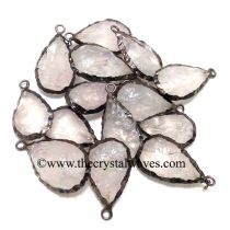 Rose Quartz Handknapped Long Pear Black Rhodium Electroplated Pendant 