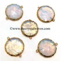 Opalite Handknapped Disc Shape Gold Electroplated Connector Pendant