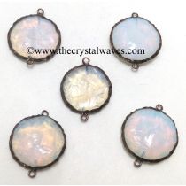 Opalite Handknapped Disc Shape Black Rhodium Electroplated Connector Pendant