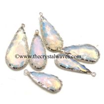 Opalite Handknapped Long Pear Silver Electroplated Pendant 