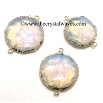 Opalite Handknapped Big Disc Shape Silver Electroplated Connector Pendant