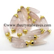 Rose Quartz Small Horn Shape Gold Capped Electroplated Pendant