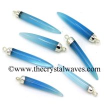 Blue Chalcedony Horn Shape Silver Capped Electroplated Pendant