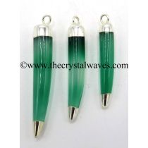 Green Chalcedony Horn Shape Dual Side Silver Capped Electroplated Pendant