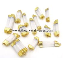 Selenite Raw Chunks Double Drill Gold Capped Electroplated Pendants Or Connectors