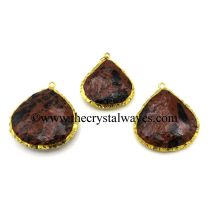 Mahagony Obsidian Small Handknapped Heart Gold Electroplated Pendant