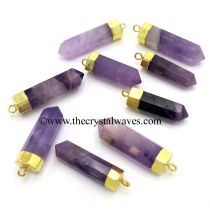 Amethyst Pencil Gold Cap Electroplated Pendant