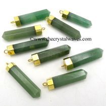Green Aventurine Pencil Gold Cap Electroplated Pendant