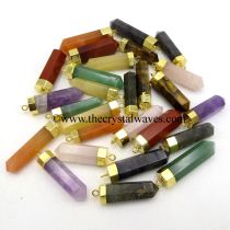 Mix Assorted Gemstone Pencil Gold Cap Electroplated Pendant