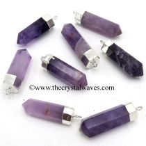Amethyst Pencil Silver Cap Electroplated Pendant